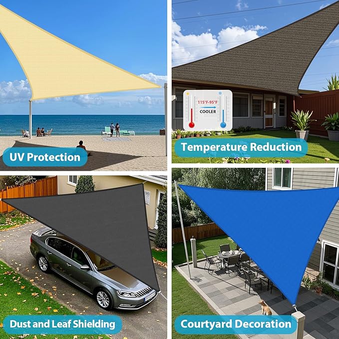 Amagenix Sun Shade Sail 7'X10'X12' Curved Edge Outdoor Shade Canopy Light Grey Breathable 95% UV Block Shade Cloth for Patio Garden Backyard (We Make Custom Size)