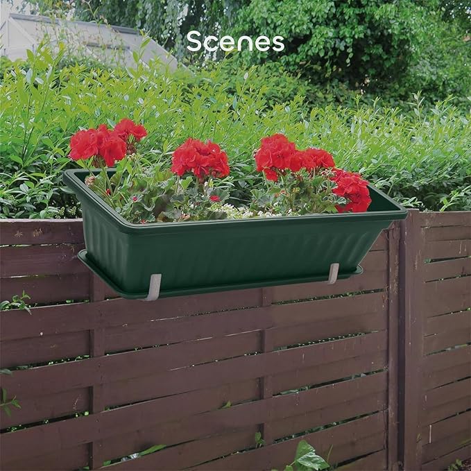 GROWNEER 3 Packs 17 Inches Green Flower Window Box Plastic Vegetable Planters Long Pots with 15 Pcs Plant Labels for Outdoor Indoor Windowsill Patio Garden Home Decor Porch