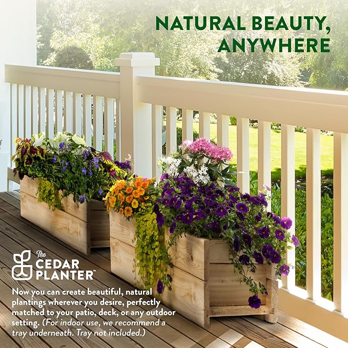 Greenes Fence Cedar Wood Planter Box with Wall Mount Brackets, 32" x 11" x 7" - Made in USA with North American Cedar