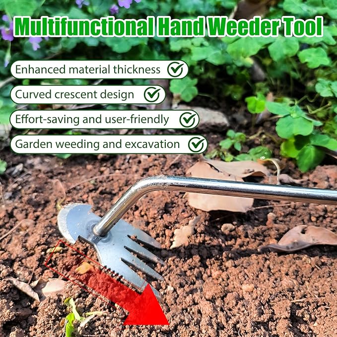 Amposei Weeding Artifact Uprooting Weeding Tool, Multifunctional Weeder, Hand Weeder Tool, Stand Up Weed Puller Tool with Handle for Garden Yard Farm Weed Removal (11in, Wood 2PCS)