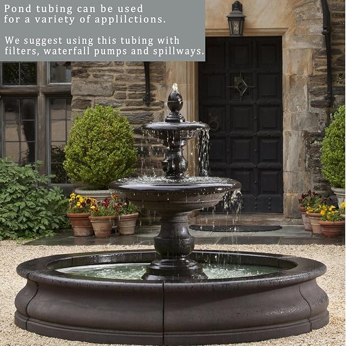 Pond Hose ID 1” × 50ft Black Corrugated Flexible Reinforced PVC Hose Vinyl Tubing for Pond Pump Fountain Garden Waterfall, Non-toxic & Kinkproof, with 2 clamps