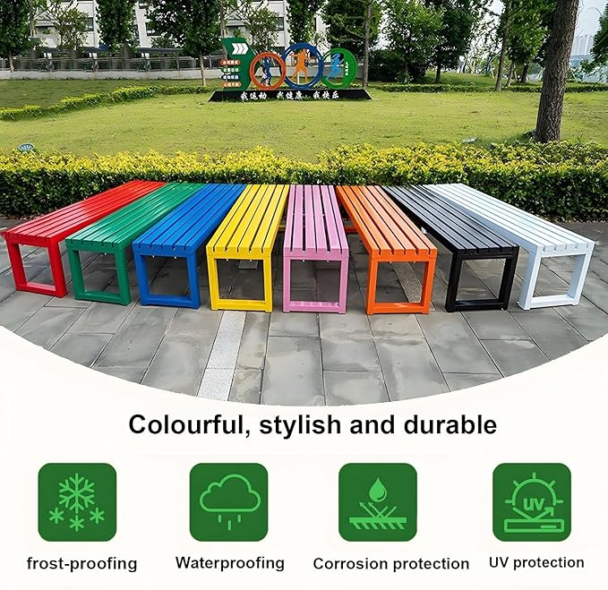 Weatherproof Metal Dining Bench, Outdoor Bench Backless Patio Bench 2-Person Farmhouse Bench Garden Bench for Kitchen, Living Room, Entryway(Pink,40in)