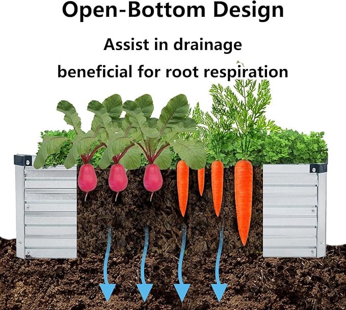 2 Pack 12x4x1FT Galvanized Raised Garden Beds Kit Outdoor Metal Gardening Planter Box for Vegetable Elevated Flower Herbs,Silver