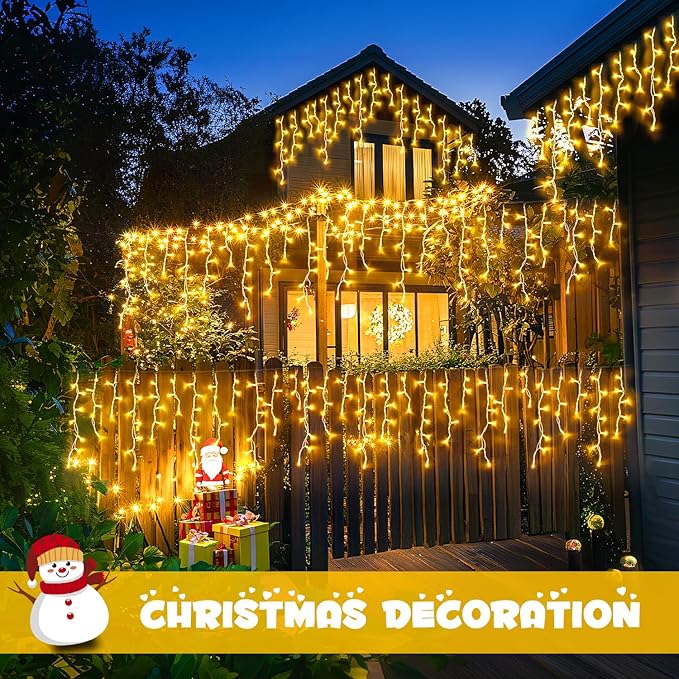 JMEXSUSS 800 LED Icicle Lights for Outside, Icicle Christmas Lights Outdoor, Warm White Christmas Lights for House Holiday Party Wedding Christmas Decorations