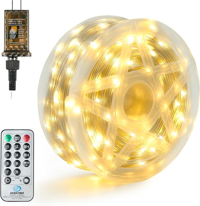 Joiedomi 600 LED Christmas Lights Outdoor,197 FT Warm White Christmas Tree Lights with 8 Modes Timer, PVC Clear Wire String Lights with Reel for Indoor Outdoor Holiday Xmas Eve Night Decorations