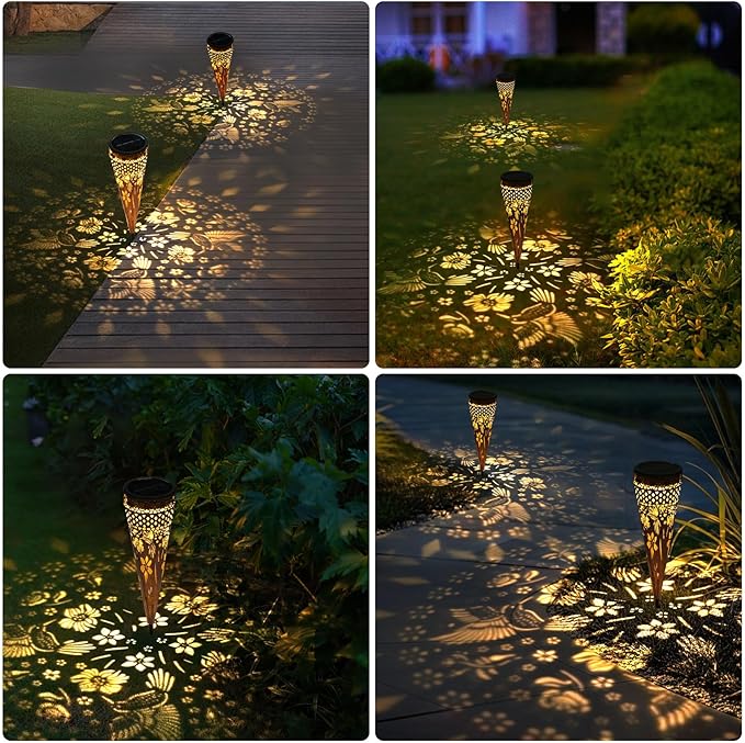 KAIXOXIN Solar Garden Lights, Metal Hummingbird Pathway Lights, Outdoor Landscape Lighting for Patio, Backyard, Walkway (Hummingbird, 2)
