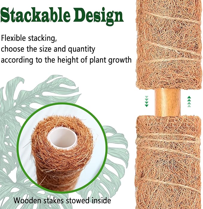 4 Pack 22 Inch Moss Poles, Stackable Moss Pole for Plants Monstera, 70 Inch Tall Moss Poles for Climbing Plants Indoor, Coir Totem Plant Support Stakes Stand for Potted Plants, Pothos
