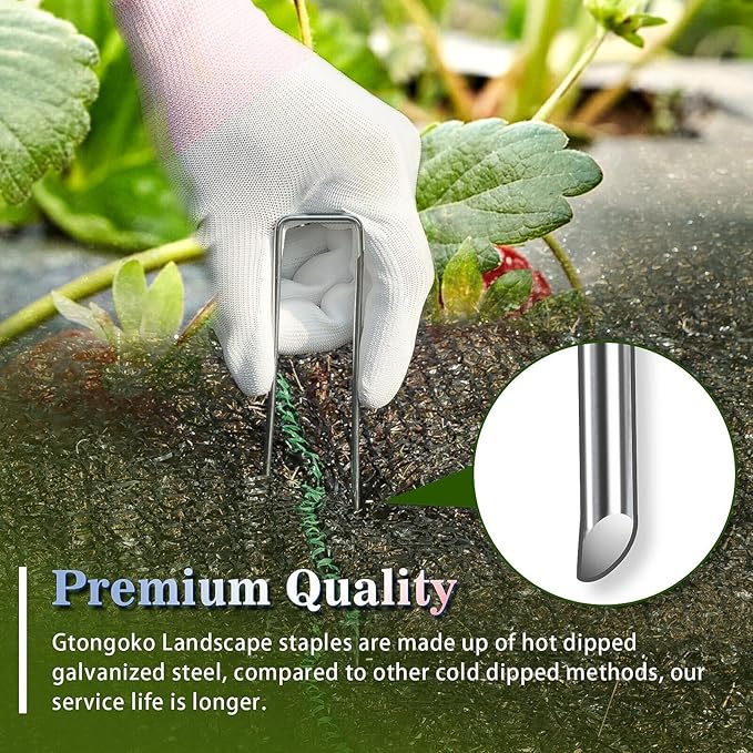 Gtongoko 50 Pack Galvanized Landscape Staples, Garden Stakes, Tent Stakes, Plant Cover Stakes 6 Inch Ground Stakes for Landscaping Securing Weed Barrier Fabric, Irrigation Tubing, Holding Fence