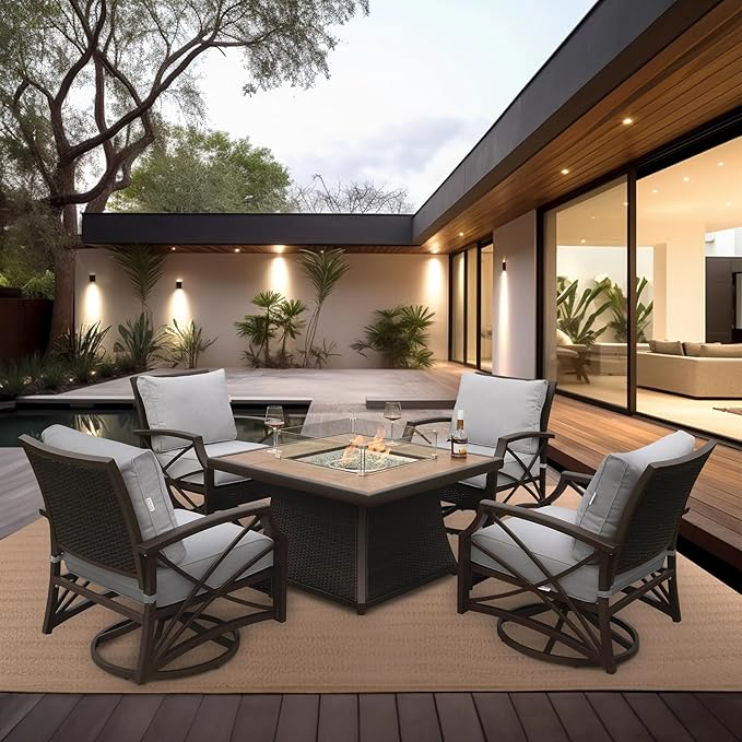 42" Outdoor Fire Pit Table for Patio, Propane Fire Pit Coffee Table with Square Base Patio Heater, CSA Certified, 50,000 BTU Stainless Steel Burner