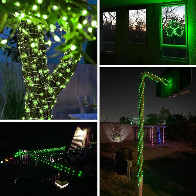 Solar String Lights Outdoor, 2-Pack 80FT 200 LED Solar Christmas Twinkle Lights Outside Waterproof Copper Wire 8 Modes Solar Fairy Lights for Garden Tree Christmas Party Birthday Decoration (Green)