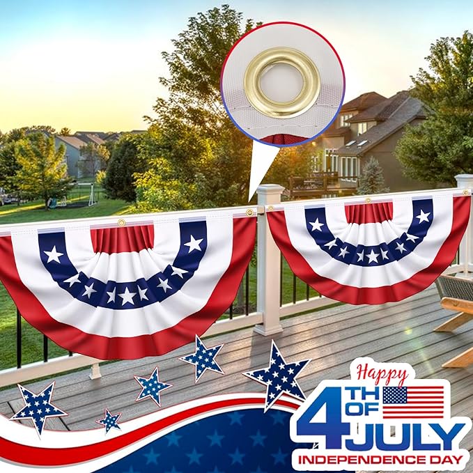 3x6 Ft 3 Pack American Pleated Fan Flag, Patriotic Half Fan Banner American Flag Decoration Bunting for Outside Red White and Blue Decor Independence Day Memorial Day 4th of july Decorations
