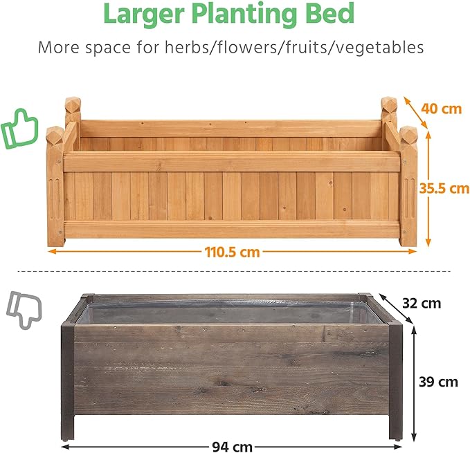Yaheetech 43.5″ L × 16″ W × 14″ H Wooden Raised Garden Bed, Horticulture Rectangular Garden Planter Outdoor, Raised Planter Box for Patio/Yard/Greenhouse Vegetable/Flower/Herbs, Light Brown,2pcs
