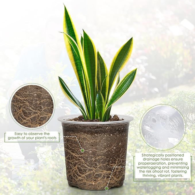 4/5/6/7 Inch Clear Nursery Pots for Plants with Sacuers 15 Pack, Plastic Flower Pots with Drainage Holes, Variety Pack Seedlings Garden Pot for Indoor Outdoor (6 inch)