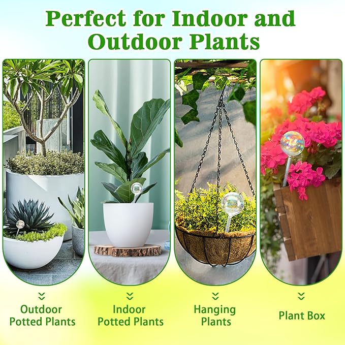 Large Plant Watering Globes, 3PCS Iridescent Rainbow Gradient Color Clear Glass Bulbs Self Watering Spikes Planter Insert, Automatic Plant Waterer Bulbs Devices for All Plants, 9" L * 2.75" D