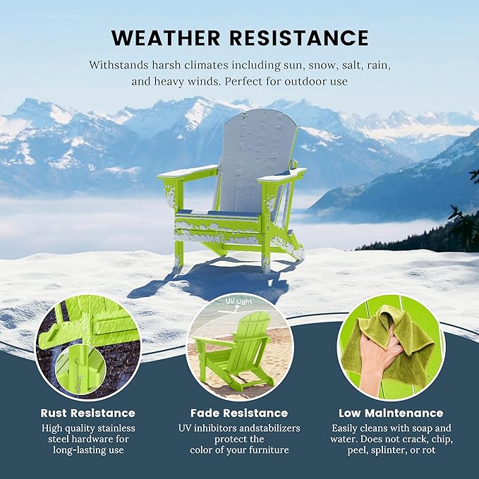 Westin Outdoors Laguna WO Outdoor Adirondack Folding Patio Chairs 8 PCS Set Retro Beach Aesthetic for Backyard, Lawn, Patio, Deck, Garden, Weather Resistant Polyethylene Plastic Lounger (Lime Green)
