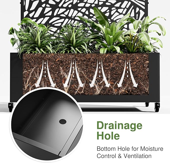 Casaphoria Metal Raised Garden Bed with Trellis and Wheels, 72"x35"x16" Arched Planter Box for Climbing Plants, Vegetables & Vines, Features Drainage Holes and Privacy Screen (Black-Net)