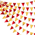 Red Gold Party Decorations Metallic Fabric Triangle Pennant Banner Flag Bunting Garland for Graduation Birthday Wedding Bachelorette Anniversary Baby Shower Christmas Holiday New Year Party Supplies