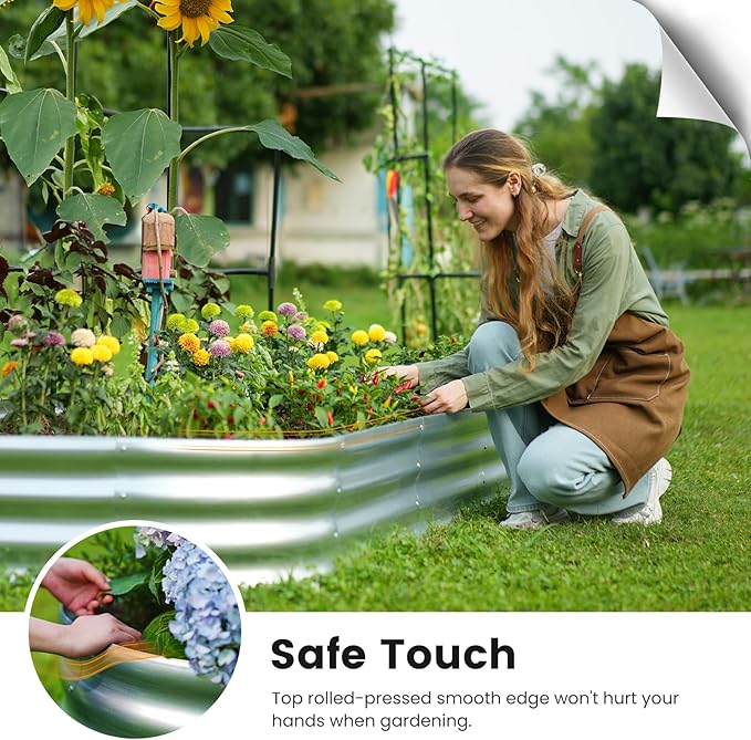 KING BIRD Raised Garden Bed with Wall Trellis Galvanized Planter Garden Box Outdoor for Gardening, Climbing Vegetables, Flowers 7.87x3.94x0.98 Ft, Silver