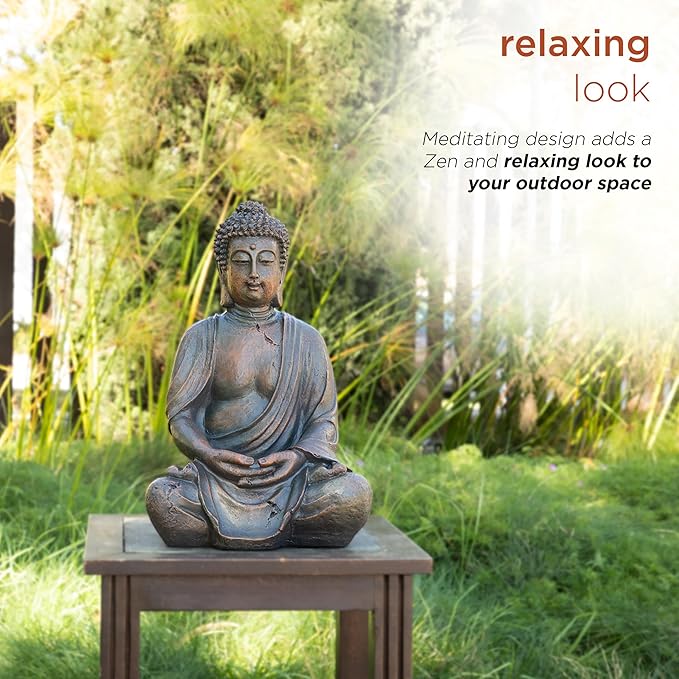 Alpine Corporation 15" Tall Indoor/Outdoor Meditating Buddha Statuary Décor