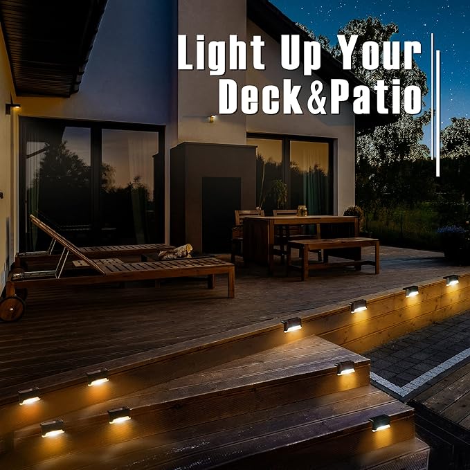 GIGALUMI Led Solar Deck Lights, 16 Pack Waterproof for Outdoor Stairs, Step, Fence, Railing, Yard and Patio (Warm White)