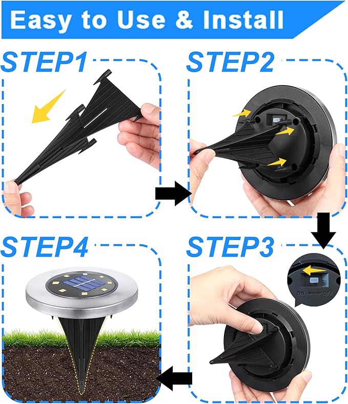 Solar Ground Lights, Waterproof Solar Garden Lights, Upgraded Outdoor Garden Waterproof Bright in-Ground Lights, Landscape Lights for Pathway,Yard,Deck,Lawn,Patio,Walkway (8 Pack White Light)