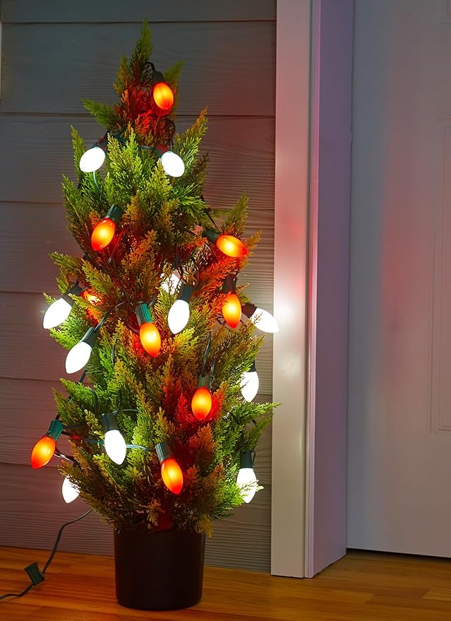 C9 LED Christmas Lights Outdoor, 50 Feet String with 50 Shatterproof Matte Bulbs, Connectable Waterproof Tree Lights for Holiday Roofline Backyard Garden Decor, Red & Pure White