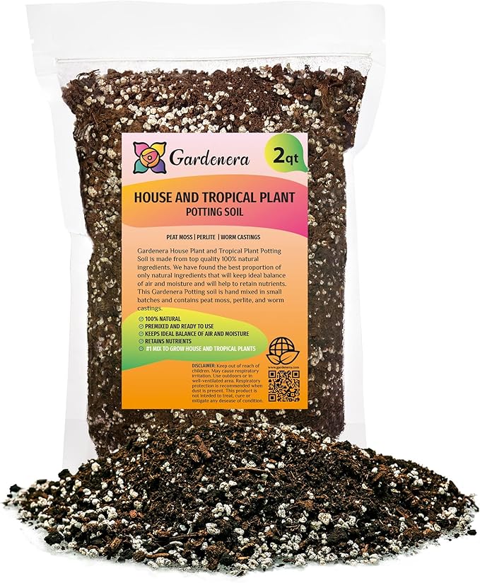 House Plant and Tropical Plant Potting Soil - Re-Potting Soil for All Types of Indoor House Plants - 2 Quart Bag