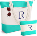 YOOLIFE Beach Bags for Women - Initial Tote Waterproof Bag with Makeup Bag, Mothers Day Gifts for Women Mom Friend Birthday