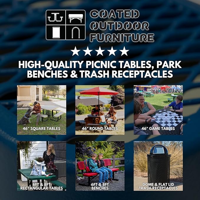Coated Outdoor Furniture Heavy-Duty Portable Outdoor Picnic Table with Umbrella Hole, Expanded Metal Commercial-Grade Patio Dining Furniture Made in America (46" Round Top, Textured Burgundy)