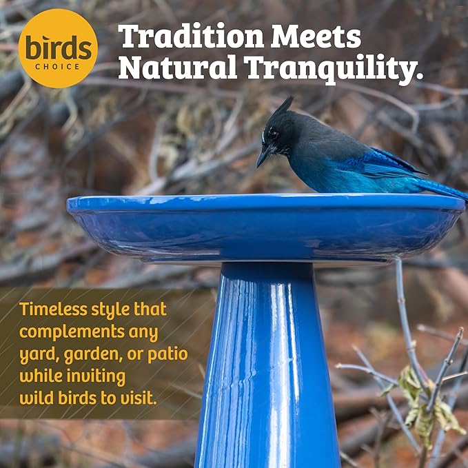 Birds Choice Ohio Stoneware Bird Bath | Pedestal Bird Bath, Stable Locking Top | Weather-Resistant Ceramic Clay, Glazed Finish | Outdoor Garden & Patio Decor | 22" H x 17" D, Burgundy