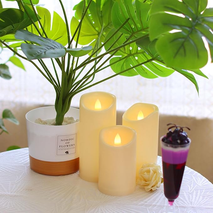 CANDLE CHOICE Waterproof Outdoor Battery Operated Flameless Candles with Auto Timer Flickering Plastic Resin Electric LED Pillar Lights for Lantern Patio Garden Wedding Party Decorations Pack of 4