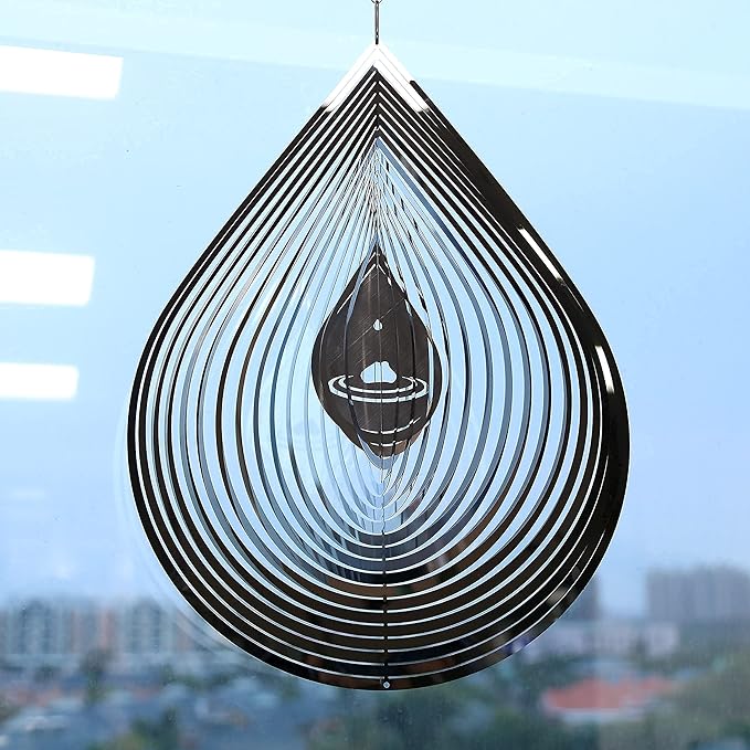 Wind Spinner 3D Stainless Steel Metal Sculptures Decorations, 3D Water Droplets Metal Wind Sculptures & Spinners for Indoor Outdoor Garden Decoration 12inch