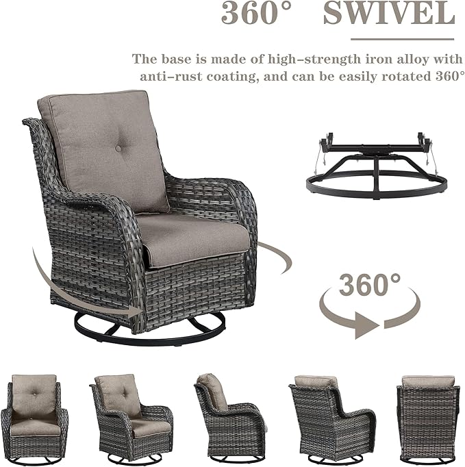 4 Piece Patio Furniture Set with Fire Pit Table - 41inch 50000 BTU Propane Fire Pit Table with High Back Loveseat Glider Chair and 2 Swivel Rocker Chair for Casual Gathering