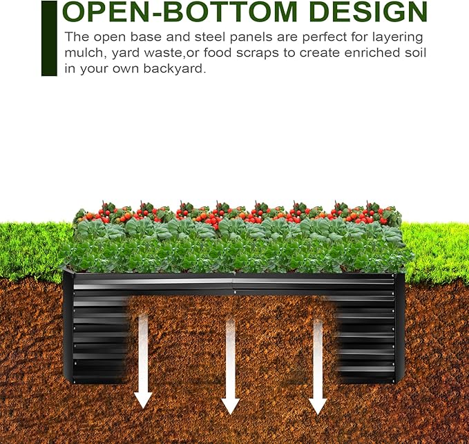 EDOSTORY Metal Raised Bed Garden Bed Kit, 6x3x2ft Tall Galvanized Planter Raised Garden Boxes Outdoor, Large Metal Raised Garden Beds for Flowers, Vegetables, Herbs