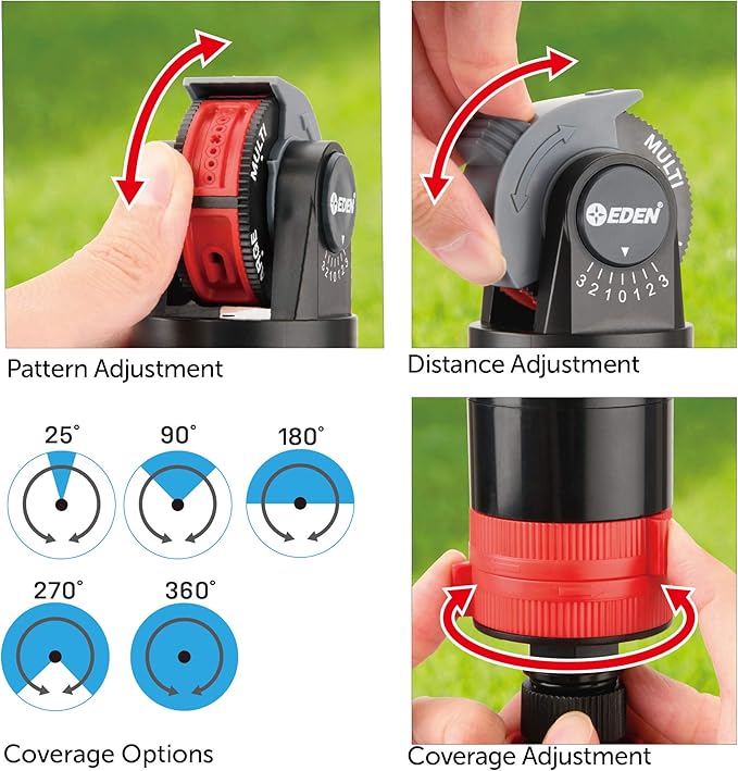 Eden 94143 Multi-Pattern Sprinkler Plus Misting System with Metal Sprike Set; Gear Drive, Heavy Duty, Gardening Watering System, Garden&Lawns, 5 Pattern, Coverage up to 3737sq.ft