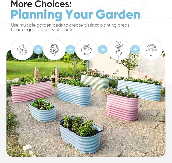 KING BIRD Raised Garden Bed 2.85 ft Tall 6 in 1 Galvanized Planter Garden Box Outdoor for Gardening, Deep Root Vegetables, Flowers 47.2X23.6X34.2 in, Light Blue