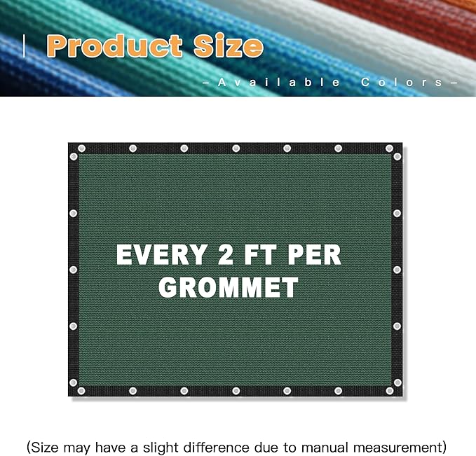 VICLLAX Shade Fabric Sun Shade Cloth with Every 2 FT Grommets for Patio Garden Pergola Cover Canopy 15x24 FT, Dark Green