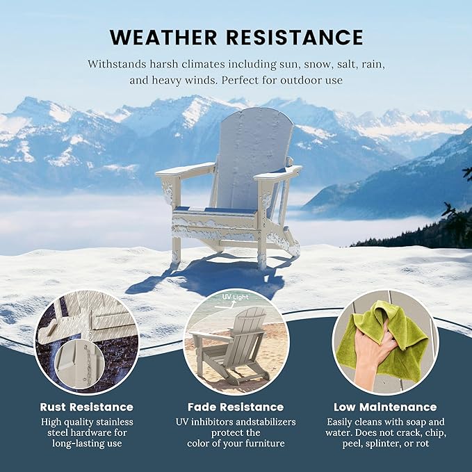 Westin Outdoors Laguna WO Home Furniture Adirondack Chair 4 PC Set Classic Outdoor Patio Folding Chair for Bon Fire Pit Lawn Backyard Beach Plastic Weather-Resistant (Sand)