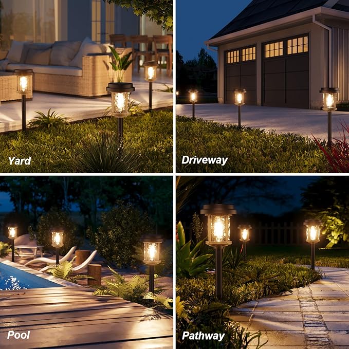 XMCOSY+ Solar Lights Outdoor, 6 Pack Pathway Lights Solar Powered, 20 LM LED Glass Outside Light, Waterproof Lighting for Garden Yard Landscape Driveway Walkway (Warm White)