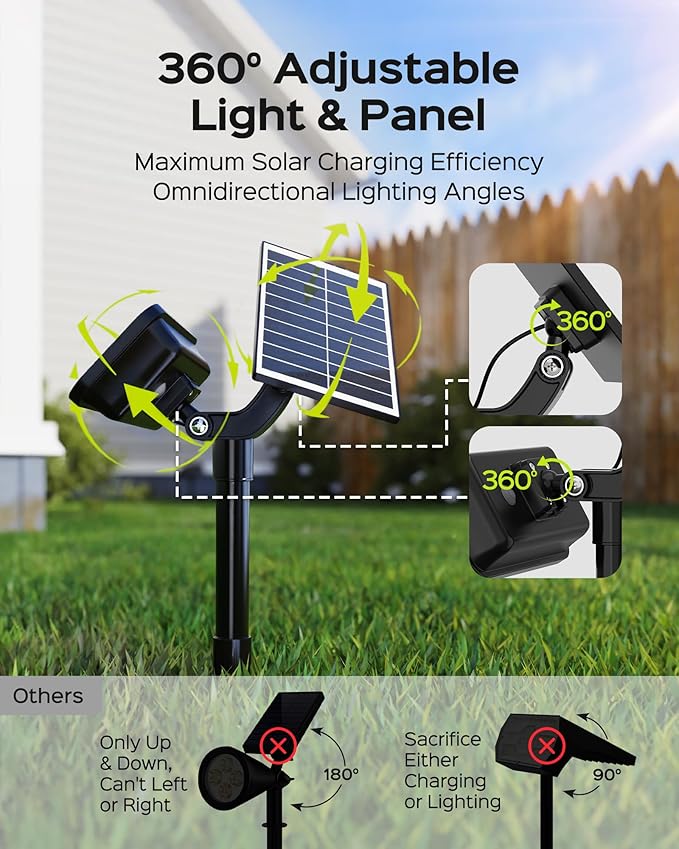 JACKYLED 84 LED Solar Spotlights, Solar Spot Lights w/ 5 Lighting Modes 3 Color, 360 Adjustable Light & Panel, Outdoor Waterproof Super Bright Garden Lights for House Yard Garage Pathway, 6 Pack