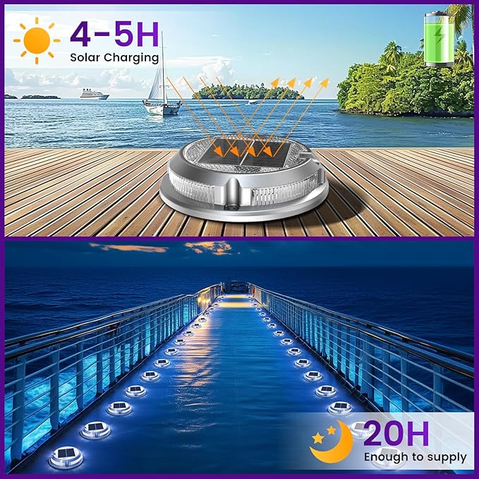 Quntis RGB Solar Deck Lights 4 Pack, 11 Lighting Modes Solar Driveway Lights Outdoor Waterproof IP68, Step and Deck Light for Outside Stair Pathway Walkway