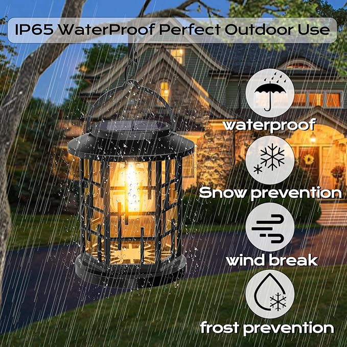 Outdoor Solar Lanterns, Solar Powered Lanterns Lighting LED Lantern Bulb Decorative for Patio Porch Fence Garden Lawn, 4 Pack