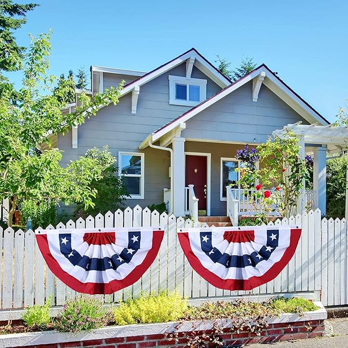 USA Pleated Fan Flag American US Bunting Flag Patriotic Half Fan Banner Flag with Canvas Header and Brass Grommets for 4th of July Memorial Day Indoor Outdoor Decoration (16, 1.5x3 Feet)