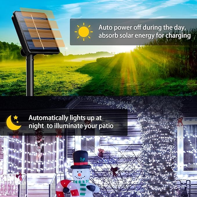 6 Pack Solar String Lights Outdoor, 600 LED Extra-Long 236Ft Solar Lights Outdoor with 8 Lighting Modes, IP65 Waterproof for Garden, Patio, Xmas, Balcony, Tree, Wedding, Party Decor (White)