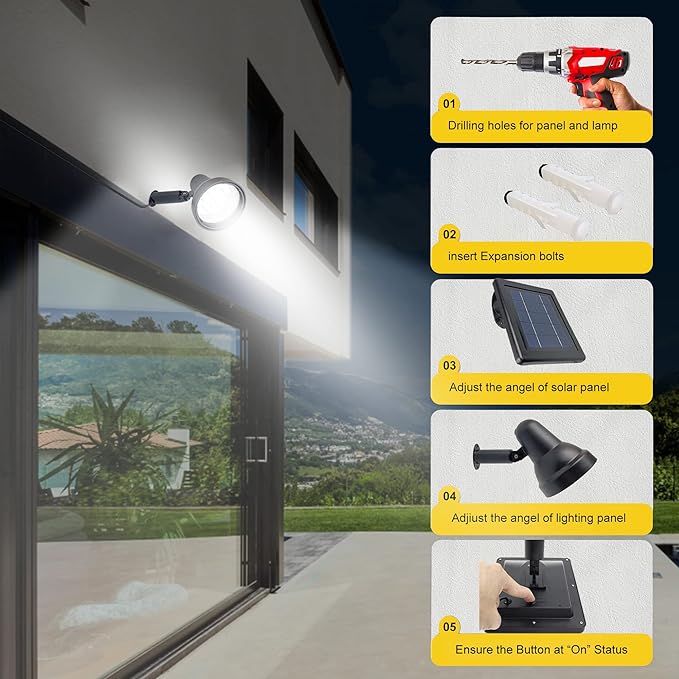 SUNLONG Solar Spotlights Outdoor Waterproof Bright Solar Wall Light Led Security Flood Light Solar Powered for Flag Patio Front Door Driveways-Automatically Activates at Dusk to Dawn (White)