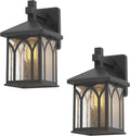 Inlight 11 4/5" High Black Finish and Seeded Glass Outdoor Wall Lantern (Set of 2), Bulb Not Included, IN-0603-1-BK
