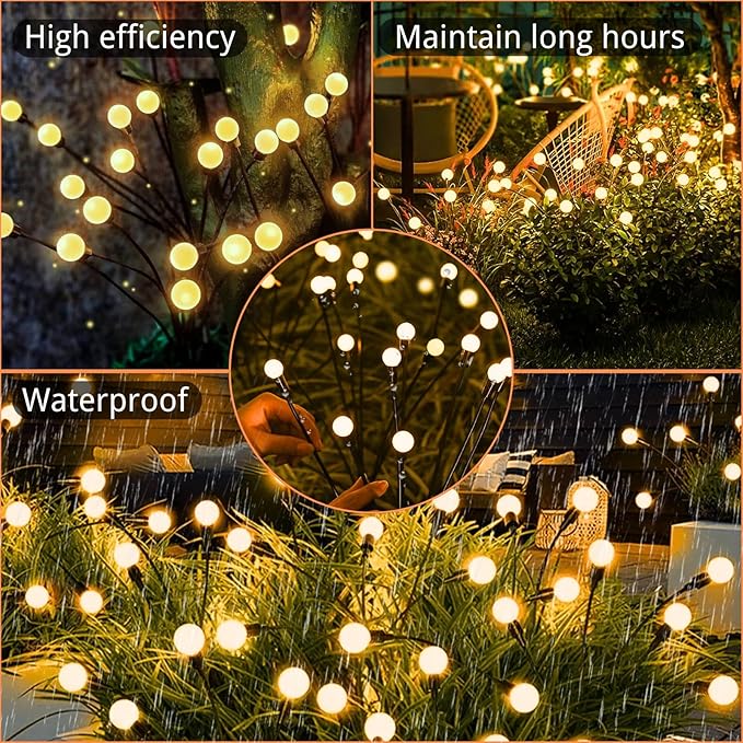 OZS 8Pack Total 64LED Solar Garden Lights Solar Lights Outdoor, Solar Firefly Lights, Waterproof Solar Fairy Lights Outdoor for Garden Yard Pathway Decoration (Warm White)