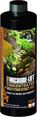 Microbe-Lift Concentrated Barley Straw Extract Plus Liquid Peat Conditioner for Ponds and Outdoor Water Garden, Safe for Live Koi Fish, Plants, and Decorations, 16 Ounces