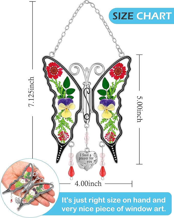 KY&BOSAM Butterfly Suncatcher I Said a Prayer for You Stained Glass Butterfly Suncatchers Hanging for Window Wind Chime Gifts for Friend Mother`s Day Birthday Christmas Thanksgiving Ornament Gifts