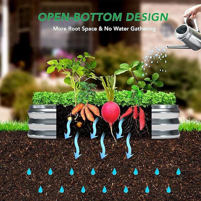 KFN 2pcs Galvanized Raised Garden Bed,Raised Garden Bed Kit-Oval Metal Flower Box,Large Planter Vegetable Box Outdoor,Planting for Vegetables,Flower,Herb,5FT,0.7mm